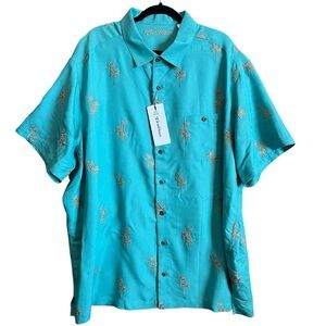 Caribbean Men's Palm Print Front Button Short Sleeve Shirt